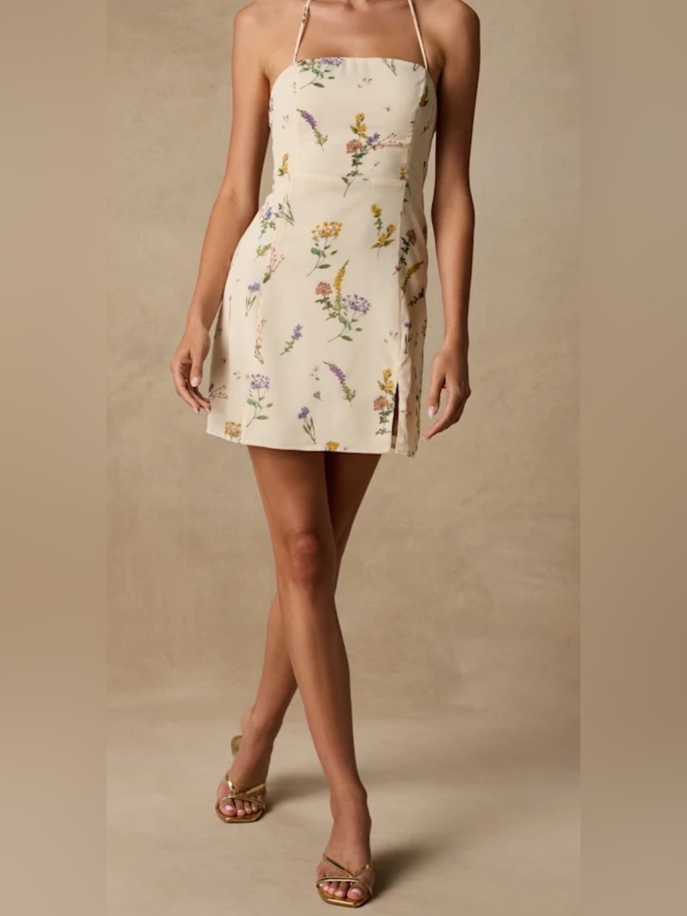 Cream Floral Halter Midi Dress - Picture 4 of 8